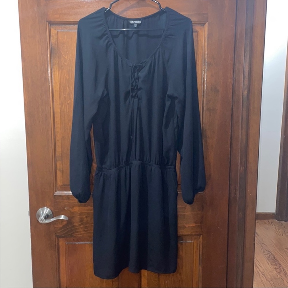 Express dress lace up chest & two side pockets long sleeves
